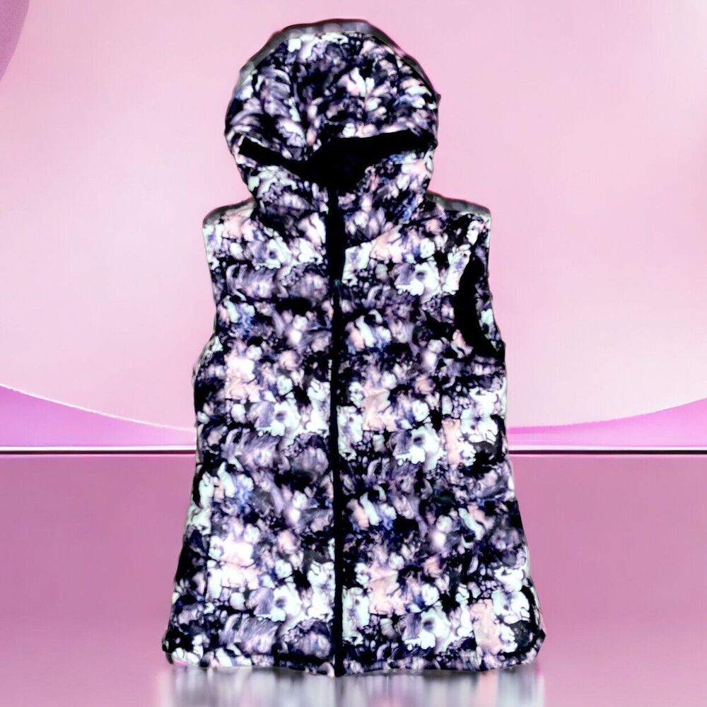Women's Size 4 Zakti London Puffer Vest Purple Pink Floral Sleeveless Jacket